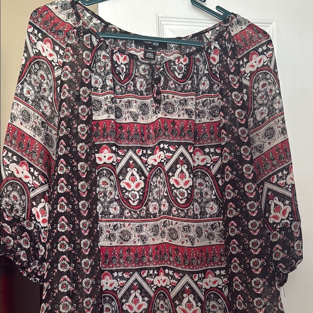 Women's Bohemian Print Top - Black and Red
